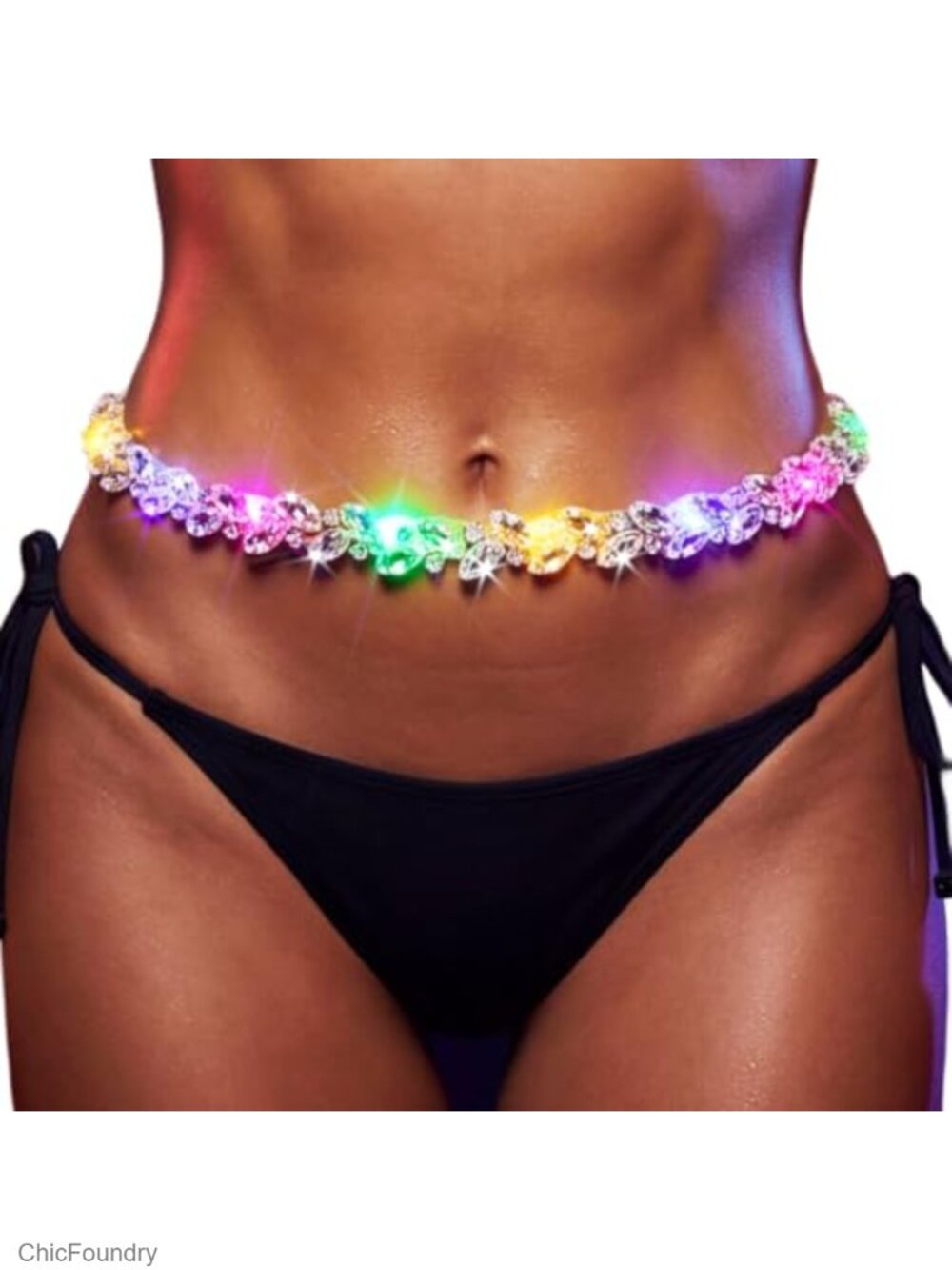 Glow Rhinestone Pearl Waist Belt LED Light Up Body Chain for Women